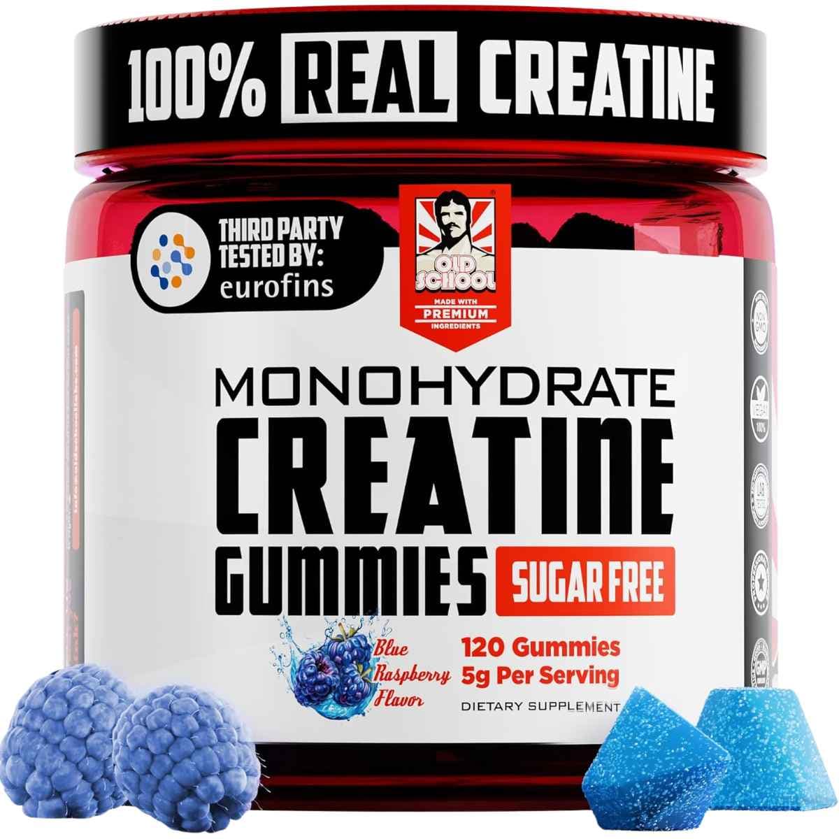 Frasco de suplemento Old School Labs Creatina Monohidratada Frambuesa Azul 120 Gomitas