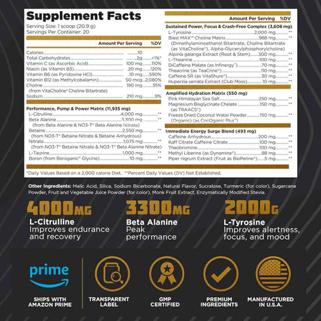Tabla nutricional del suplemento Old School Labs Pre-Entrenamiento Avanzado Mango Margarita 418 g