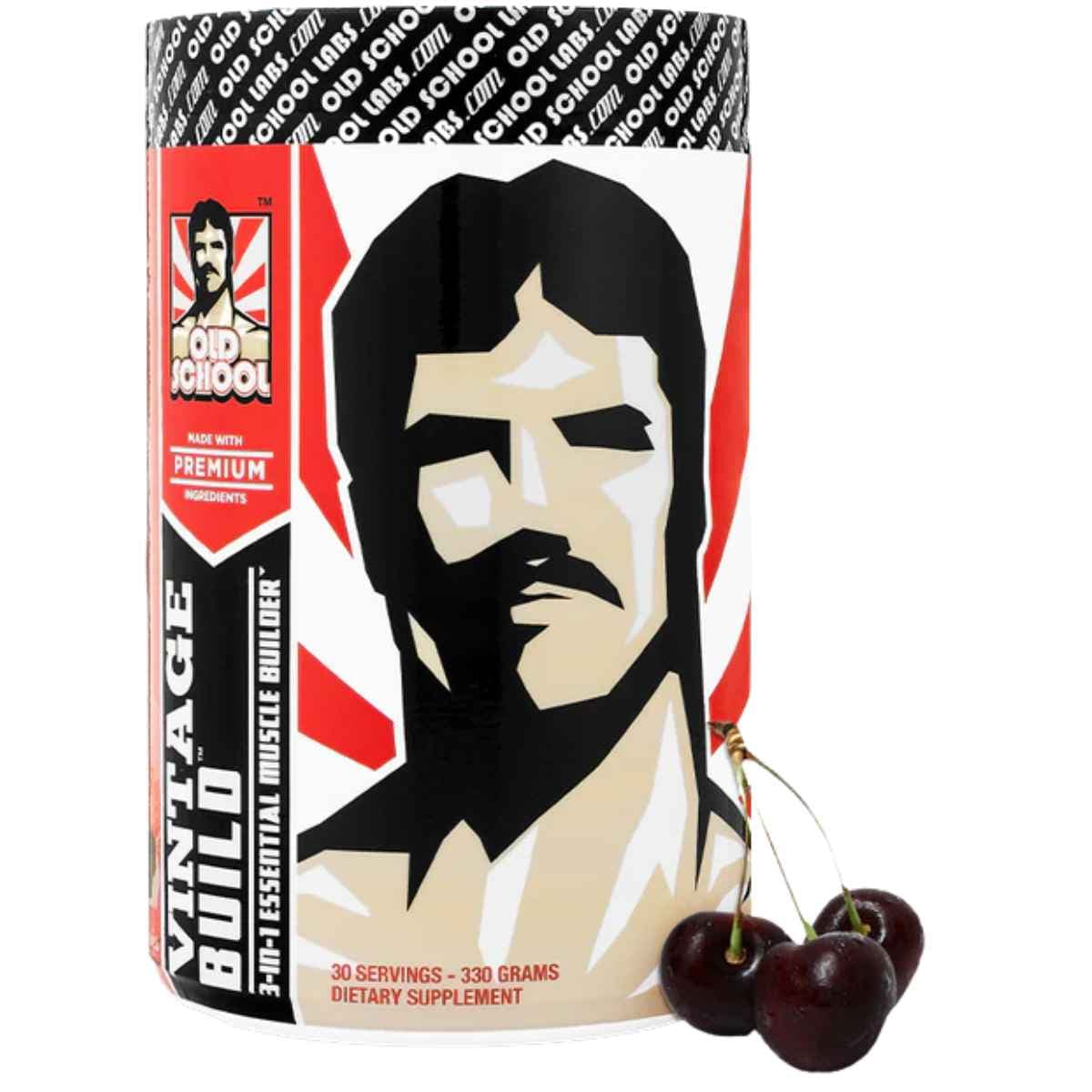 Frasco de suplemento Old School Labs Vintage Build Constructor Muscular 3 en 1 Sabor Cereza 330 g Polvo