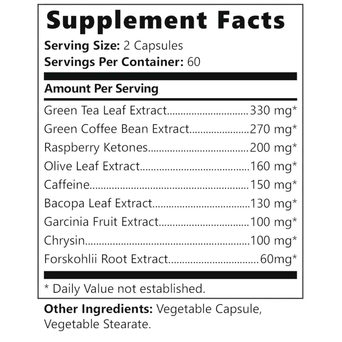Tabla nutricional del suplemento Old School Labs Vintage Burn 120 Cápsulas Vegetales