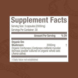 Tabla nutricional del suplemento Om Superalimento de Hongo Cordyceps 2000 mg 90 cápsulas