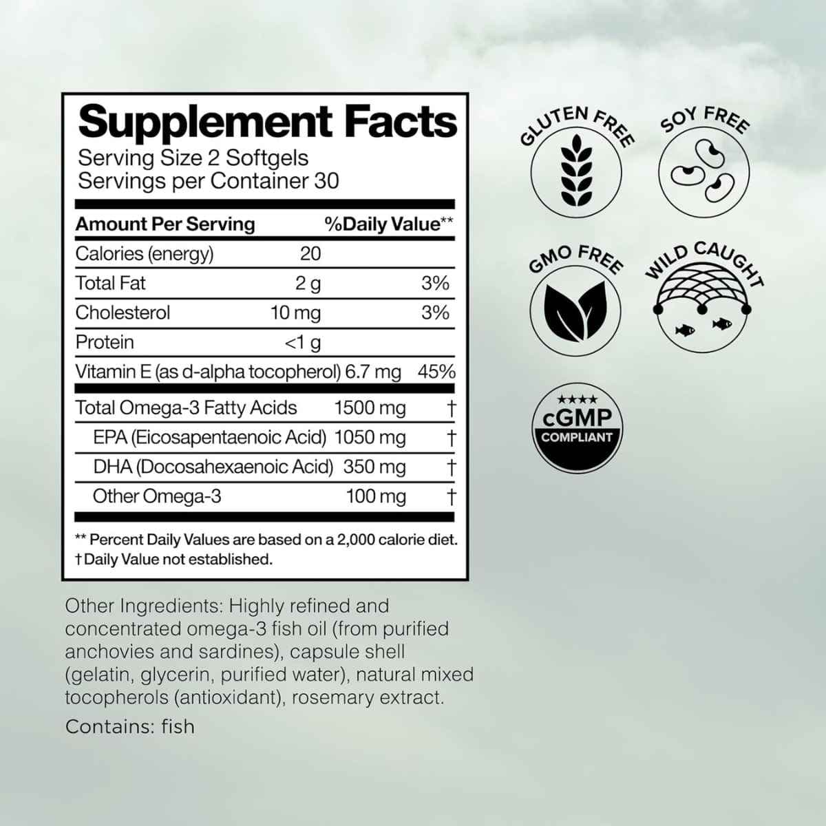 Tabla de información del suplemento Omax3 Omega 3 1500 mg