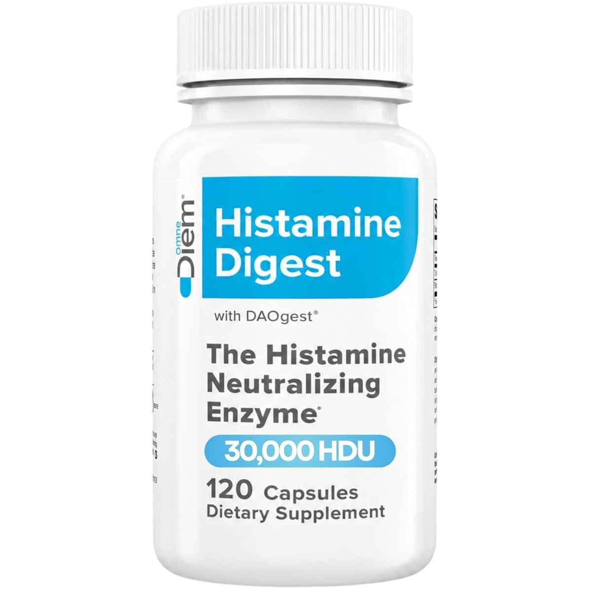 Frasco frontal de OmneDiem Histamine Digest con DAOgest, presentación de 120 cápsulas
