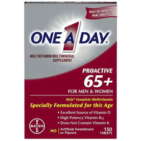 Frasco de suplemento One A Day Multivitaminas Proactive 65+ 150 tabletas