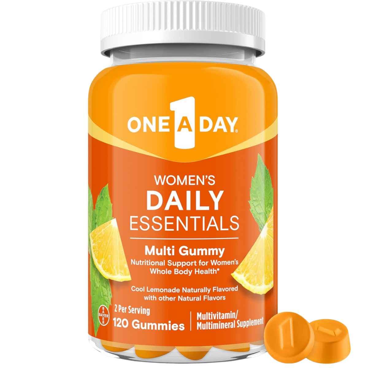 Frasco de suplemento One A Day Multivitamínico Esencial para Mujer Limonada 120 gomitas