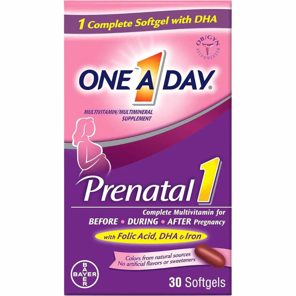 One a Day Prenatal - 30 cápsulas blandas con DHA y ácido fólico para apoyo prenatal.