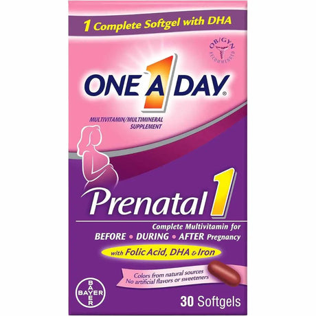 One a Day Prenatal - 30 cápsulas blandas con DHA y ácido fólico para apoyo prenatal.