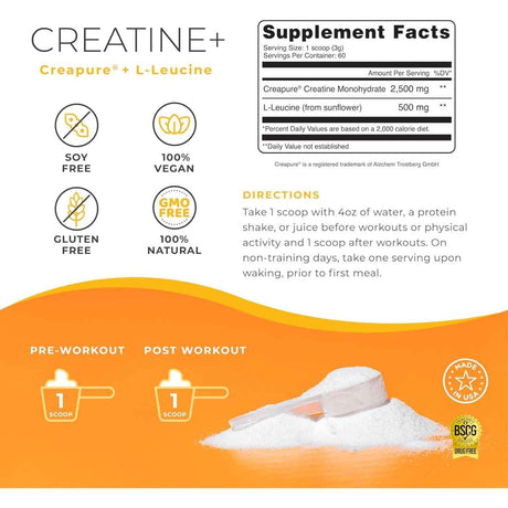 Tabla nutricional del suplemento One Sol Creatina Monohidrato Creapure 180 g