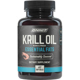 Frasco frontal de ONNIT aceite de krill antártico Omega 3, presentación de 60 cápsulas blandas.
