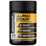 Frasco frontal de ONNIT Alpha BRAIN fórmula nootrópica en presentación de 30 cápsulas
