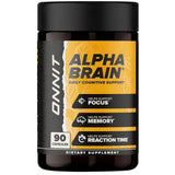 Frasco frontal de ONNIT Alpha BRAIN fórmula nootrópica en presentación de 90 cápsulas