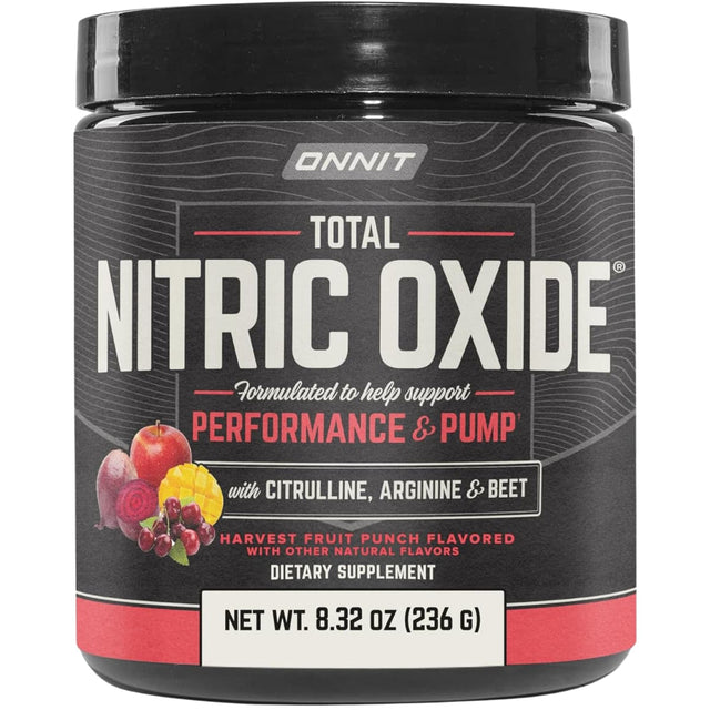 Frasco de suplemento Onnit Óxido Nítrico Ponche de Frutas de Cosecha 236 g