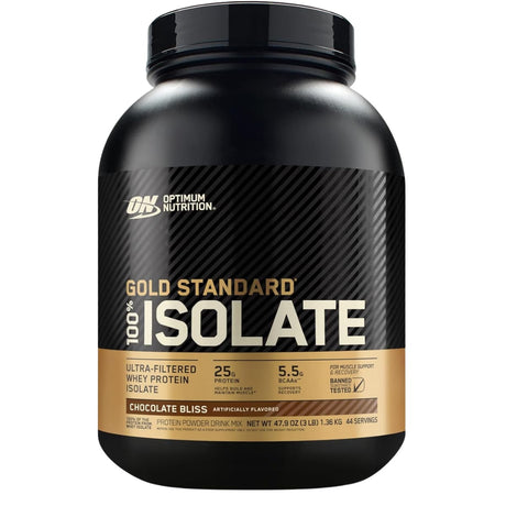 Frasco de suplemento Optimum Nutrition Gold Standard 100% Isolate Chocolate Bliss 3 lbs