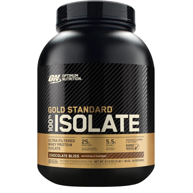 Frasco de suplemento Optimum Nutrition Gold Standard 100% Isolate Chocolate Bliss 3 lbs