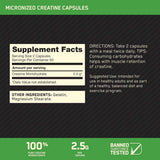 Tabla nutricional del suplemento Optimum Nutrition Monohidrato de Creatina Micronizada 2500 mg 100 Cápsulas