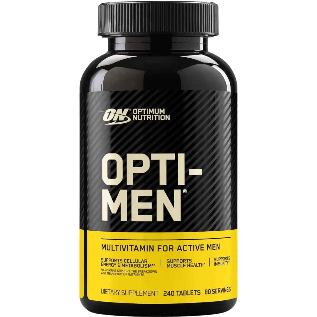 Frasco de suplemento Optimum Nutrition Opti-Men Multivitamínico 240 Tabletas
