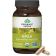 Frasco frontal de ORGANIC INDIA amla orgánica, presentación de 60 cápsulas