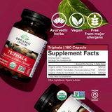 Tabla nutricional del suplemento Organic India Triphala 180 cápsulas