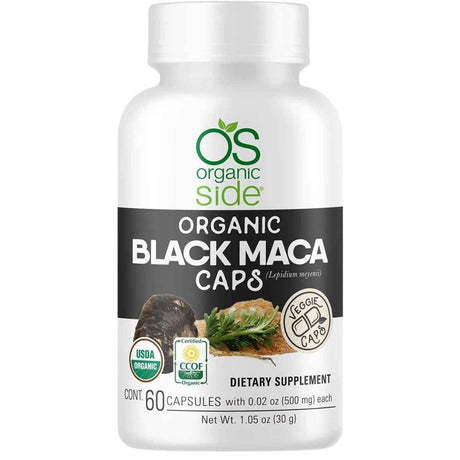 Frasco de suplemento Organic Side Maca Negra Orgánica 60 cápsulas