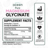 Tabla nutricional del suplemento Organics Ocean Glicinato de Magnesio + Zinc 90 cápsulas