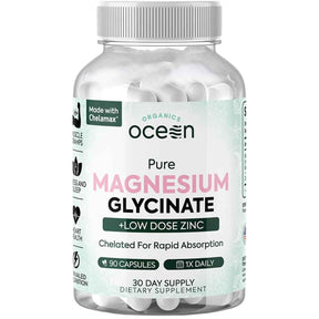 Frasco de suplemento Organics Ocean Glicinato de Magnesio + Zinc 90 cápsulas