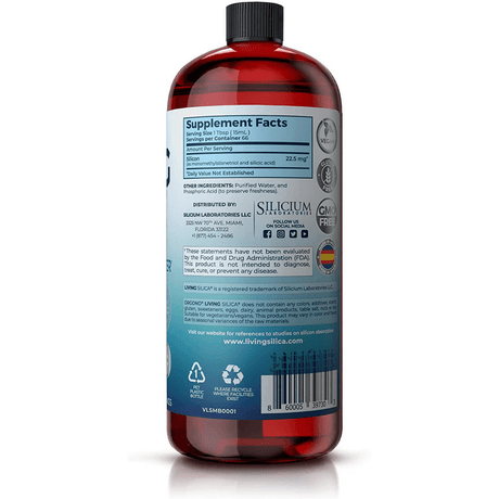 Tabla nutricional del suplemento Living Silica de la marca Orgono con información de silicio por porción