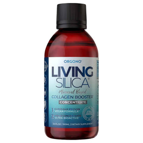 Frasco de silicio líquido Living Silica de la marca Orgono, presentación de 100 mililitros
