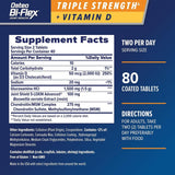 Tabla nutricional del suplemento Osteo Bi-Flex Glucosamina HCl y Vitamina D3 1500 mg 80 tabletas