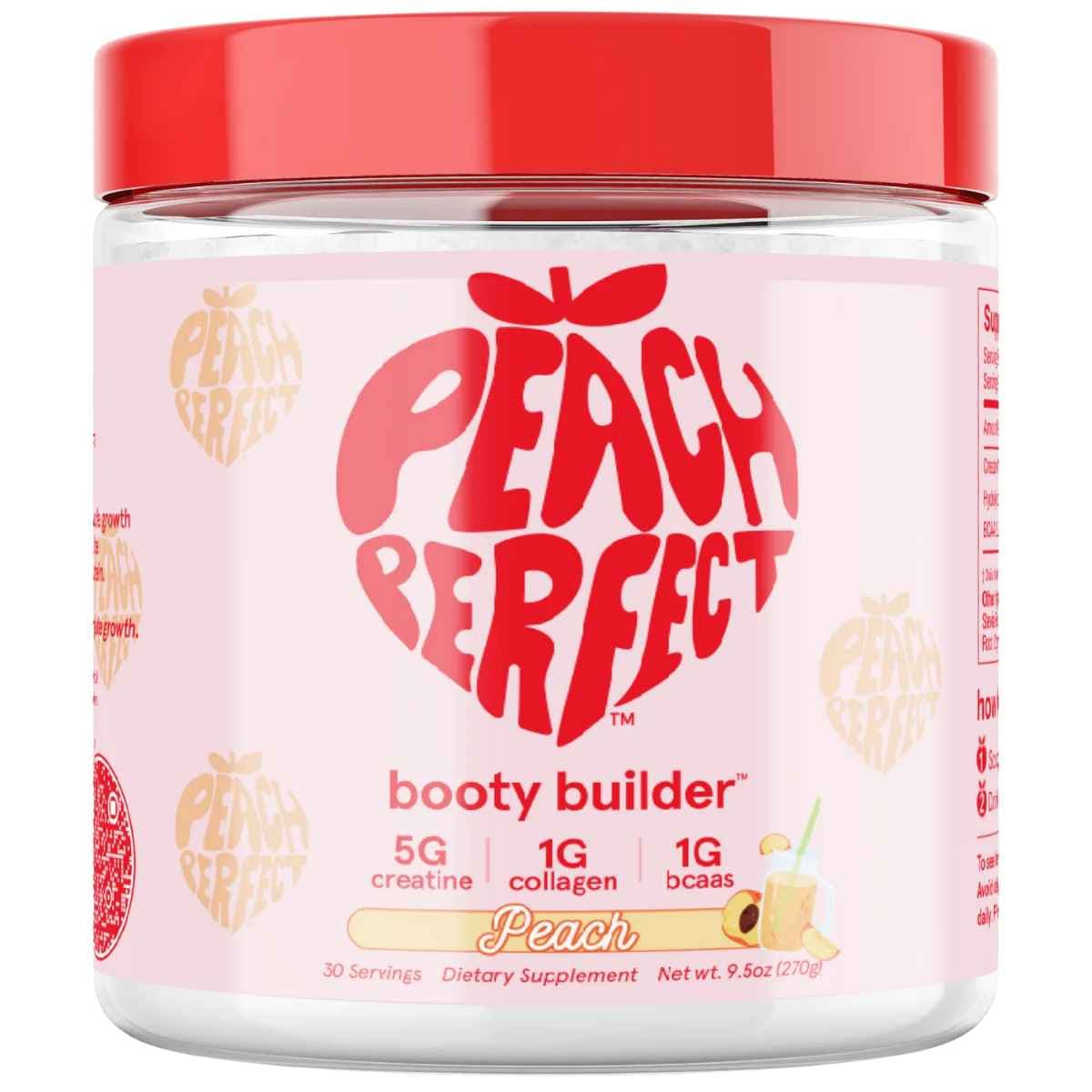 Frasco de suplemento Peach Perfect Creatina con Colágeno y BCAA Sabor Durazno 270 g