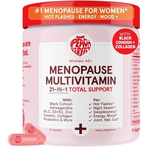 Frasco de suplemento Peach Perfect Multivitamínico para Menopausia 60 Cápsulas