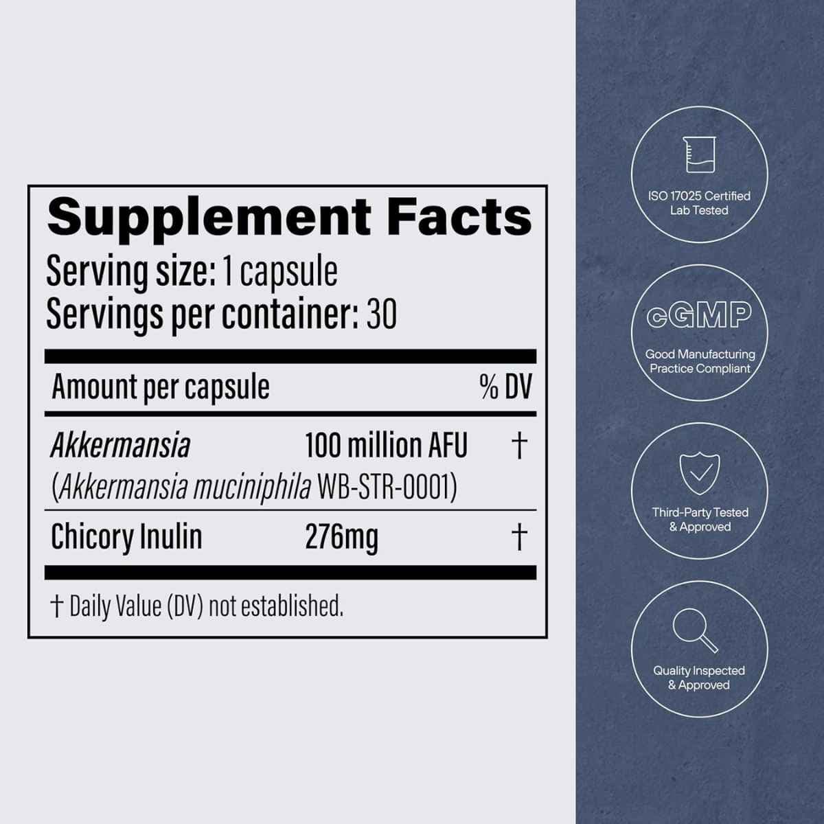 Tabla nutricional del suplemento Pendulum Akkermansia muciniphila 30 cápsulas