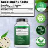 Tabla nutricional del suplemento Peruvian Naturals Graviola Guanábana 150 cápsulas