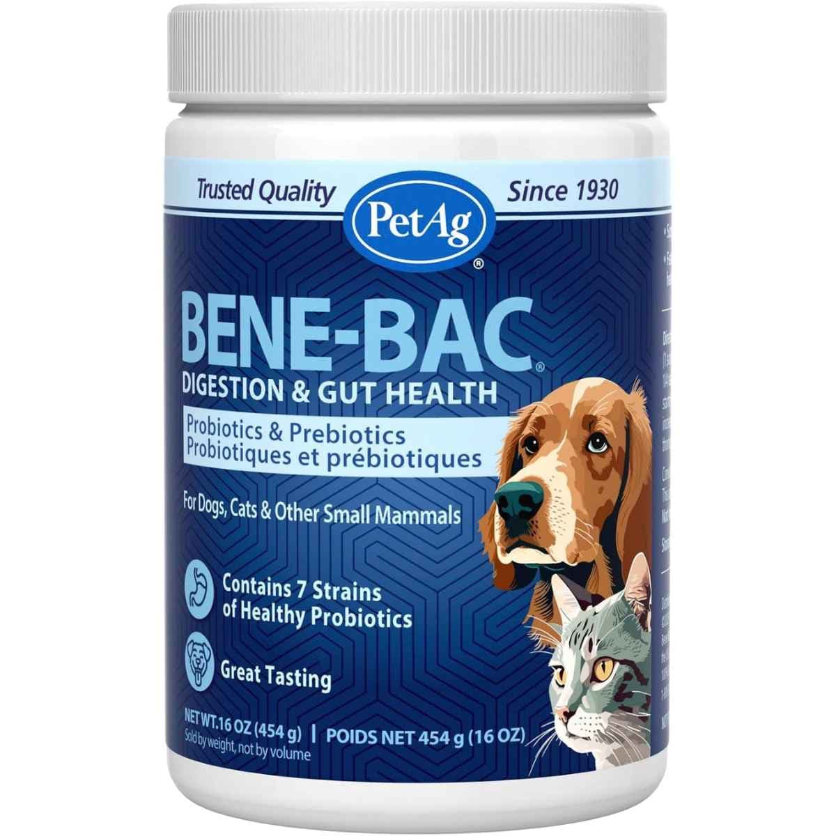 PetAg Bene-Bac Plus probióticos y prebióticos en polvo 454 g