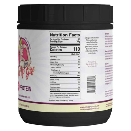 Tabla nutricional del suplemento Pin Up Girl Aislado de Proteína de Suero 1 lb