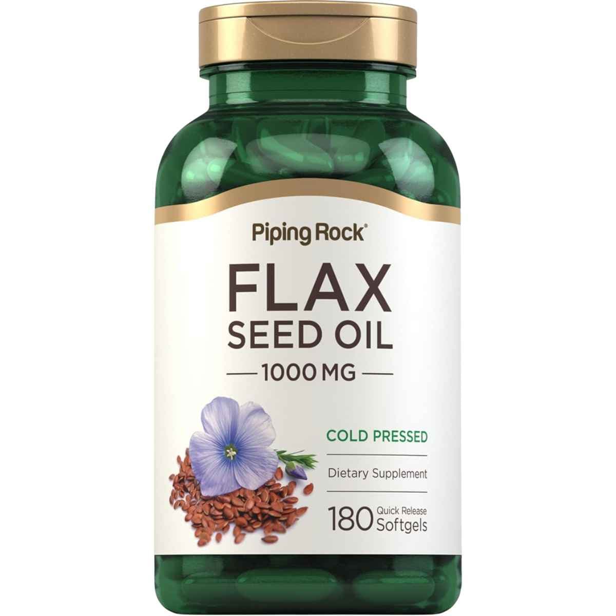 Frasco de suplemento Piping Rock Aceite de Linaza 180 cápsulas blandas