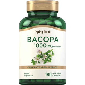 Frasco de suplemento Piping Rock Bacopa monnieri 180 cápsulas
