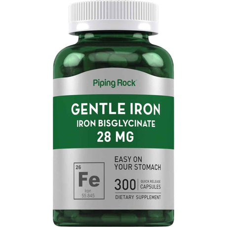 Frasco de suplemento Piping Rock Bisglicinato de Hierro 28 mg 300 cápsulas