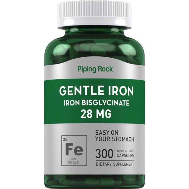 Frasco de suplemento Piping Rock Bisglicinato de Hierro 28 mg 300 cápsulas