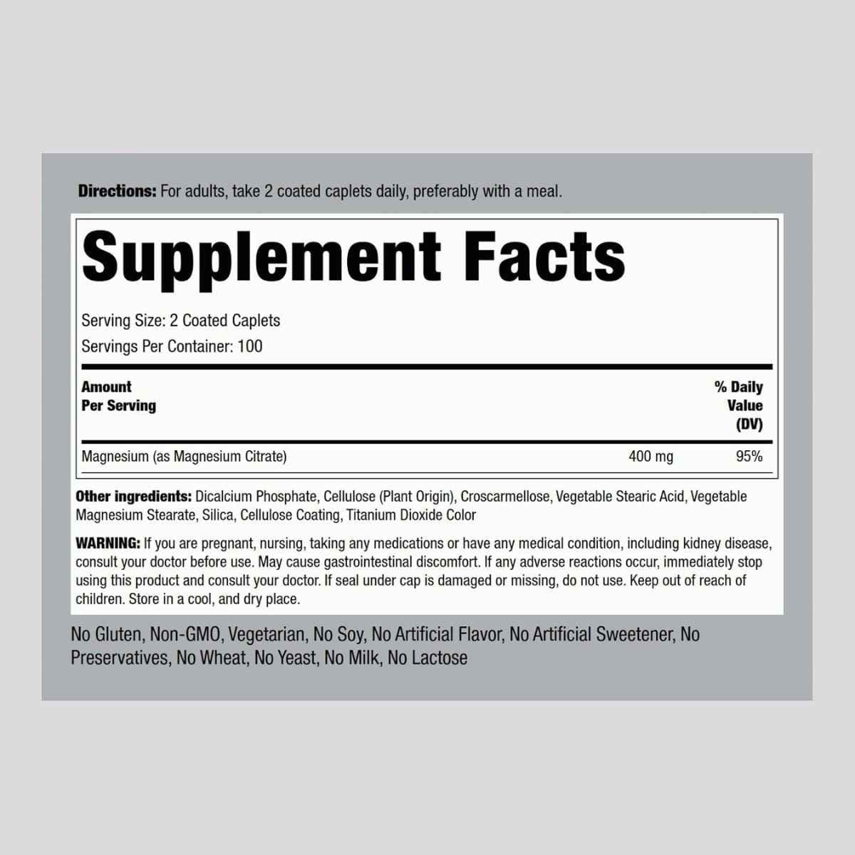 Información del suplemento de Piping Rock citrato de magnesio 400 mg