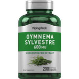 Frasco de suplemento Piping Rock Gymnema Silvestre 600 mg 200 cápsulas