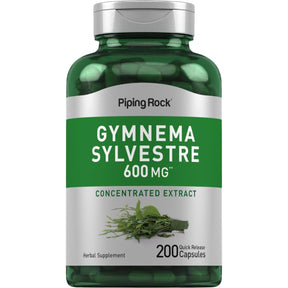 Frasco de suplemento Piping Rock Gymnema Silvestre 600 mg 200 cápsulas
