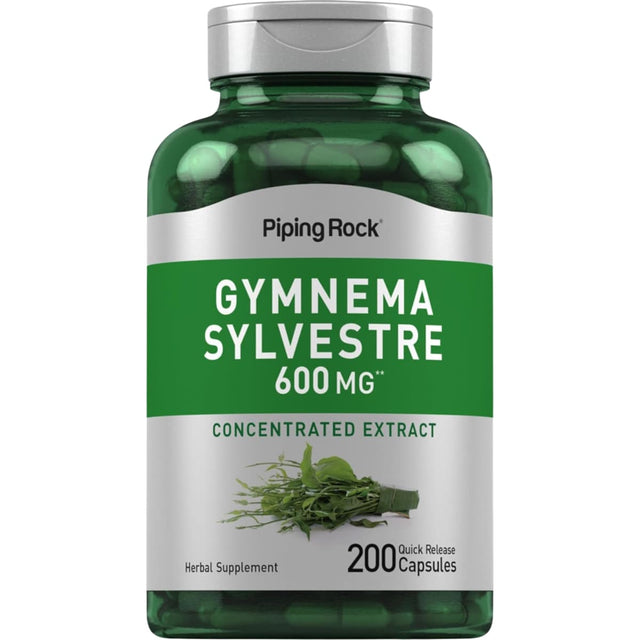 Frasco de suplemento Piping Rock Gymnema Silvestre 600 mg 200 cápsulas