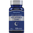 Frasco de suplemento Piping Rock Melatonina 10 mg 120 cápsulas blandas