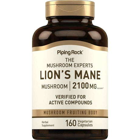 Frasco de suplemento Piping Rock Melena de León 2100 mg 160 cápsulas