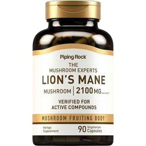 Frasco de suplemento Piping Rock Melena de León 2100 mg 90 cápsulas