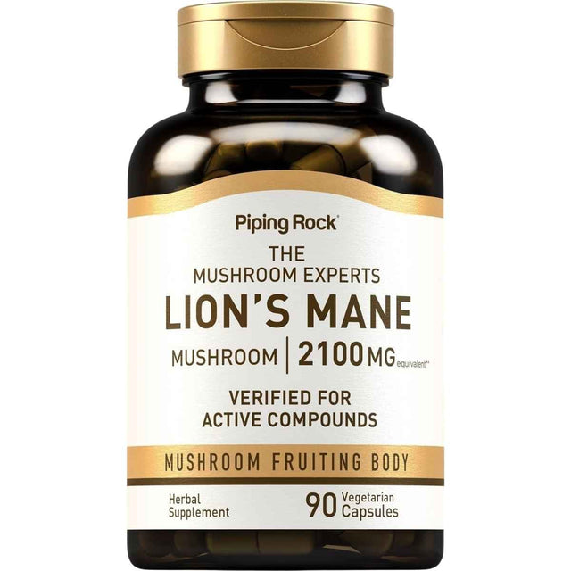 Frasco de suplemento Piping Rock Melena de León 2100 mg 90 cápsulas