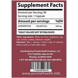 Tabla nutricional del suplemento Pivotal Health Serrasolv 360 90 cápsulas