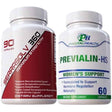 Frascos de suplemento Pivotal Health Serrasolv 360 (90 cápsulas) y Previalin-HS (60 cápsulas)