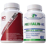 Frascos de suplemento Pivotal Health Serrasolv 360 (90 cápsulas) y Previalin-HS (60 cápsulas)