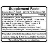 Tabla nutricional del suplemento Planet Ayurveda Kanchnaar Guggul 120 tabletas
